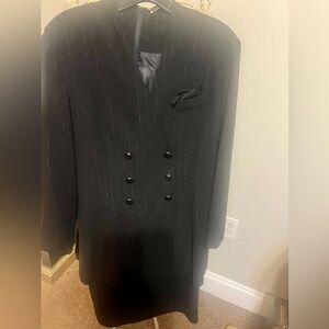 Leslie Fay Petite Black Pinstripe Faux 2-Piece Dress Size 14P